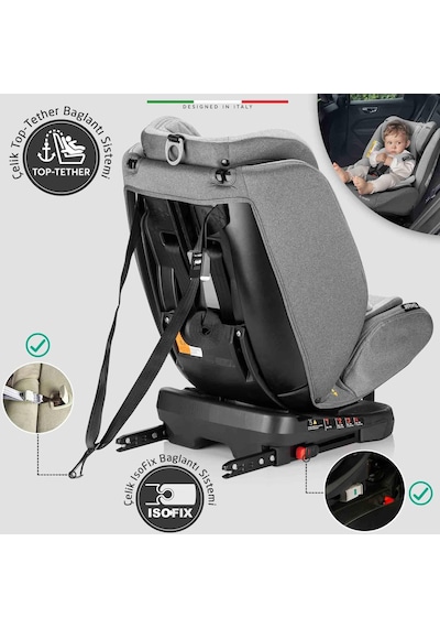 Elele Modenafix 360 Dönebilen İsofixli Oto Koltuğu 0-36 Kg Gri