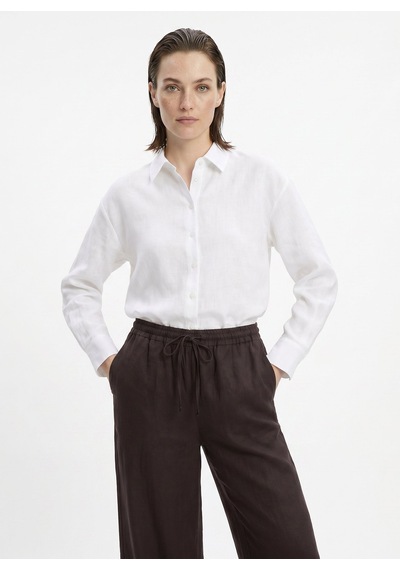 Fabrika Beyaz Kadın %100 Keten Gömlek F6sl-gml0092