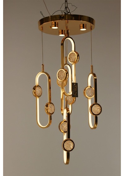 Elegant Gold Dikey Çember Formu 3 Renk Ledli Cam Toplu Modern Avize