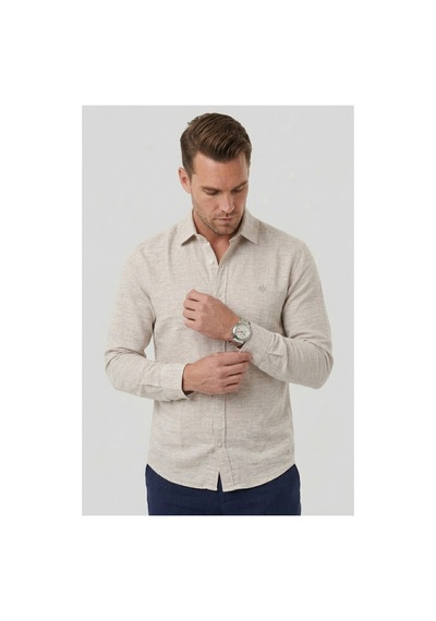Deepsea Krem Slim Fit Çizgili %100 Pamuk Erkek Gömlek Nefes Alan Şık Günlük Gömlek 2602626