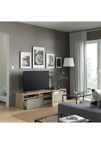 Tv Sehpası, Ağartılmış Meşe Görünümlü-parlak Cila-bej, 180x42x39 Cm, Selsvıken, Çıt Çıt Raylı Meşe Tv Sehpası, Ağartılmış Meşe Görünümlü-parlak Cila-bej, 180x42x39 Cm, Selsvıken, Çıt Çıt Raylı Meşe