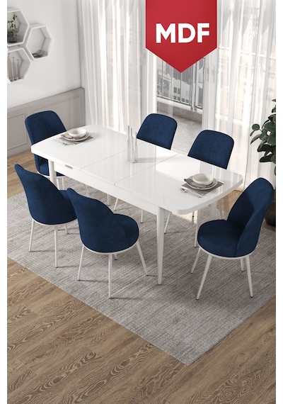Canisa Concept Kor Serisi 70x114 Açılabilir Mutfak Masası Takımı Beyaz Masa 6 Siyah Sandalye Masa Beyaz 6 Lacivert Sandalye Canisa Concept Kor Serisi 70x114 Açılabilir Mutfak Masası Takımı Beyaz Masa 6 Siyah Sandalye Masa Beyaz 6 Lacivert Sandalye