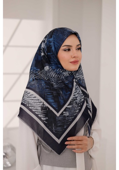 Mimiyum İz Desen Soft Eşarp Füme Mavi