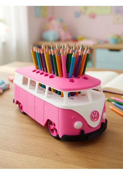 Minibüs Tasarım Pembe Kalemlik 3d Yazıcı Baskı Honeycomb Petek Kapaklı Masaüstü Aksesuarı Diğer