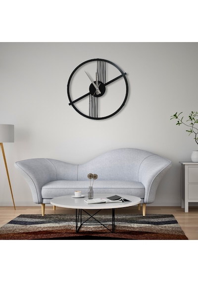 Retro Ve Modern Arası Şık Duvar Saati Siyah Metal, 40 Cm Siyah