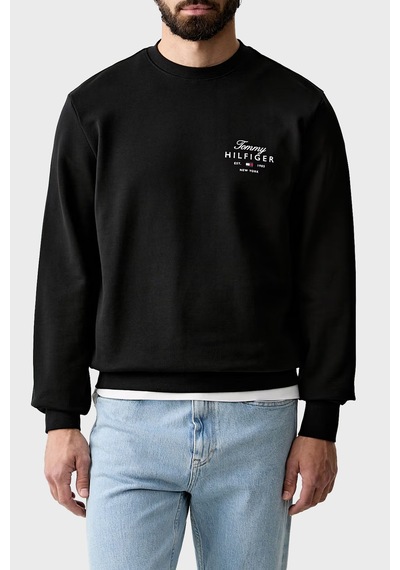 Tommy Hilfiger Logolu Pamuklu Regular Fit Bisiklet Yaka Sweat Erkek Sweat Mw0mw43218 Bds Siyah