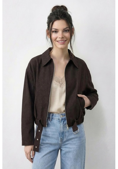 Shade Kadın Oversize Kemer Detaylı Fermuarlı Astarlı Denim Bomber Ceket 2917 60286040 - Kahverengi