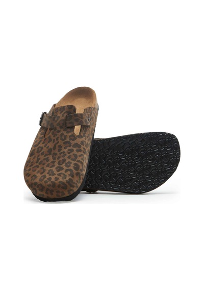 Comfortfusse Capri - Erkek Ortopedik Hakiki Deri Sabo Terlik Leopar Baskılı Deri