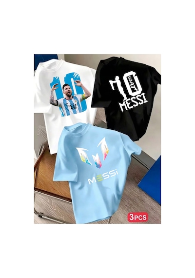 Stil-x Yeniz Sezon Messı Baskılı 3' Lü Takım Erkek Çocuk Tshırt, %100 Pamuk Soft Kumaş Çok Renkli-1 Stil-x Yeniz Sezon Messı Baskılı 3' Lü Takım Erkek Çocuk Tshırt, %100 Pamuk Soft Kumaş Çok Renkli-1