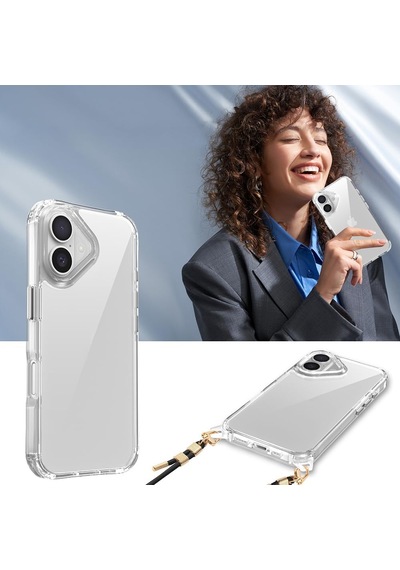 Apple İphone 16 İle Uyumlu Kılıfı Şeffaf Silikon Askılı Darbe Ve Kamera Lens Korumalı Tarz İnce Kapak Snap