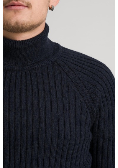 Slim Fit Çizgili Tam Balıkçı Pamuklu Kalın Triko Erkek Kazak 001