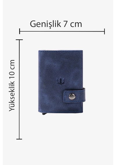 Getto Deri Moon Mekanizmalı Hakiki Deri Minimal Kişiye Özel İsim Baskılı Cüzdan Lacivert