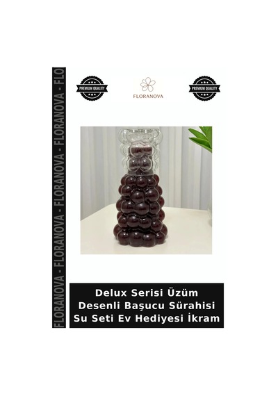 Delux Serisi Üzüm Desenli Başucu Sürahisi Su Seti Ev Hediyesi İkram