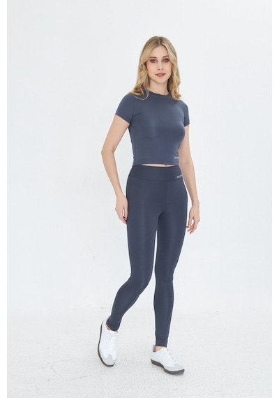 Lesa Wear Soft Touch Bedene Oturan Spor Crop T-shirt Short Fitted Antrasit