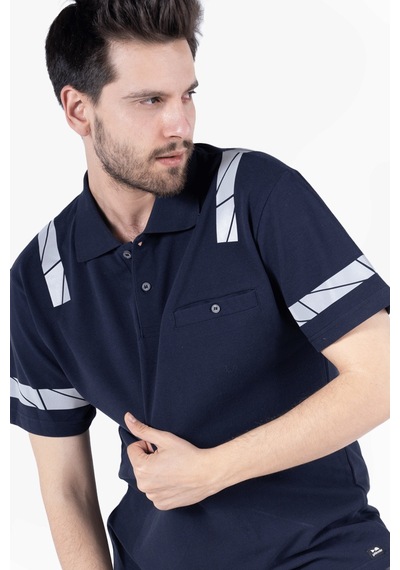 İş Tişörtü - Polo Yaka Reflektörlü T-shirt %100 Pamuk Lacivert