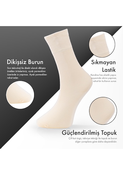 Saf Bambu Erkek Soket Uzun Düz Siyah Çorap Dikişsiz Premium Kutulu 6'lı L5952aznb Softaura Krem