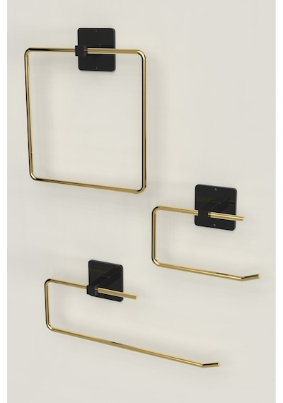 Karteya Yapışkanlı Paslanmaz Gold Rulo Havluluk Wc Kağıtlık Ve Kare Havluluk Banyo Mutfak 3'lü Set Altın