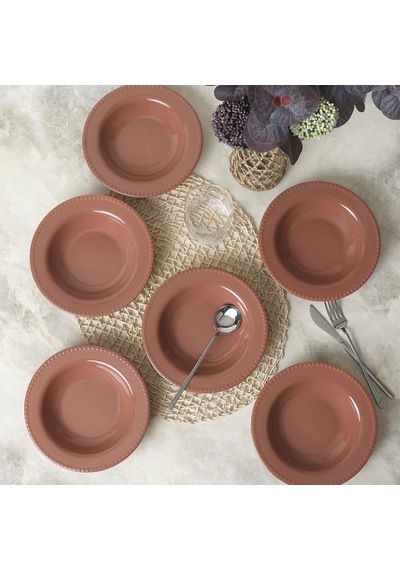 Kahverengi Bella Yemek Tabağı 21 Cm 6 Adet 605 Çok Renkli