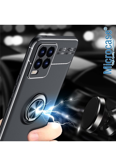 Realme 8 Focus Yüzük Standlı Silikon Kılıf - Siyah