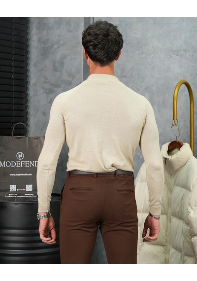 Modefendi Slimfit Kalıp Pamuklu Triko Yarım Balıkçı Triko Kazak Taş