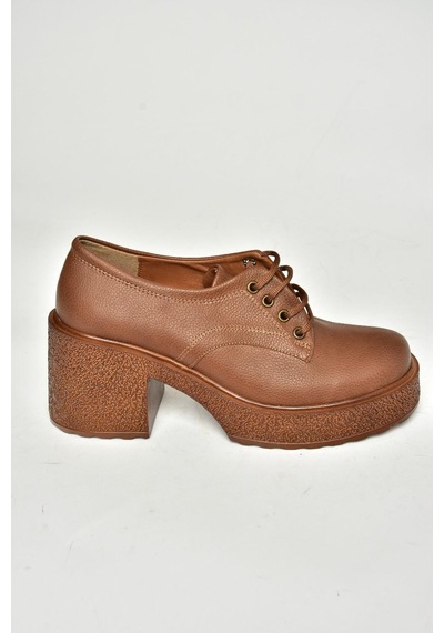 Fox Shoes T996154009 Taba Kalın Topuklu Bağcıklı Kadın Ayakkabı Taba