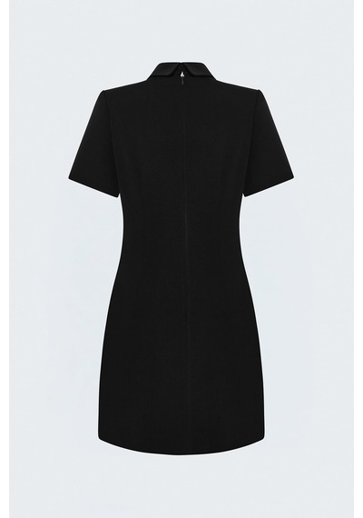 Sateen Kısa Kollu Mini Elbise - Siyah-137973