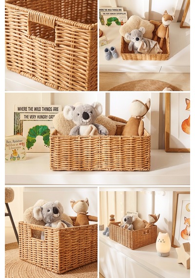 Ocean Home Textile Çocuk Odası Yıkanabilir Bej Pp Rattan Sepet 36 X 26 X 12 Cm