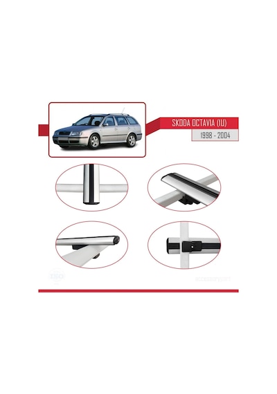 Skoda Octavia 1u 1998-2004 Arası İle Uyumlu Basic Model Ara Atkı Tavan Barı Gri 3 Adet