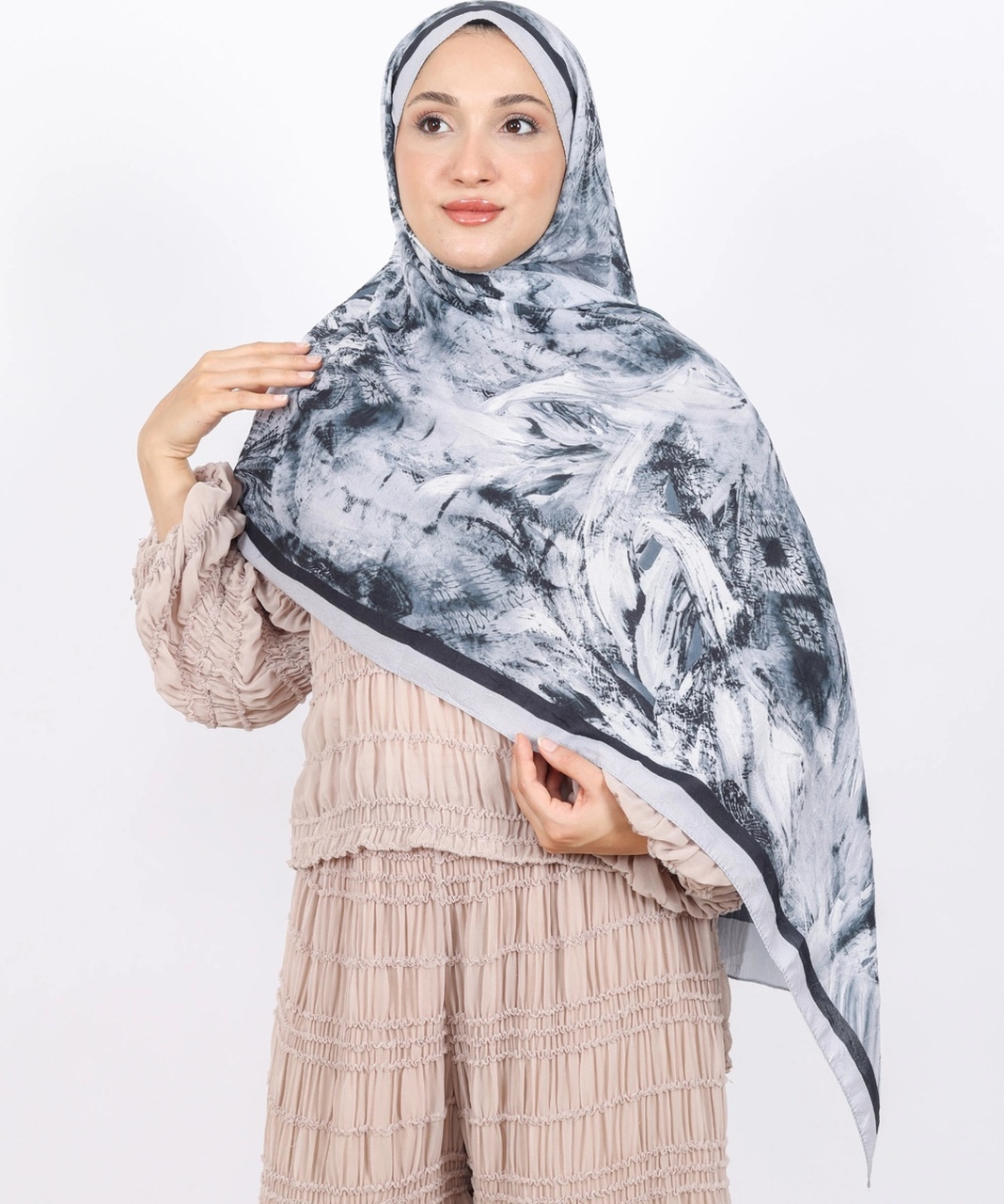 Luissa Bambu Kraş Şal Pastel Desen Siyah Gri