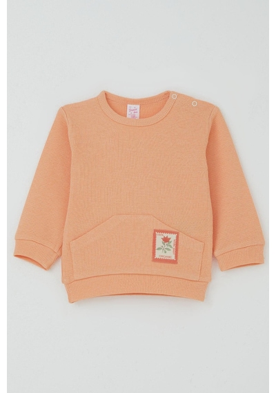 Breeze Kız Bebek Pijama Takımı Omuzdan Patlı Çiçek Baskı Armalı 4 Ay-1 Yaş, Somon Somon