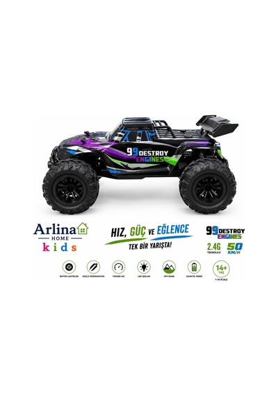 50 Km Hız Yapan Elektrikli Araba Uzaktan Kumandalı 4x4 Arazi Aracı Off-road Araba Mor