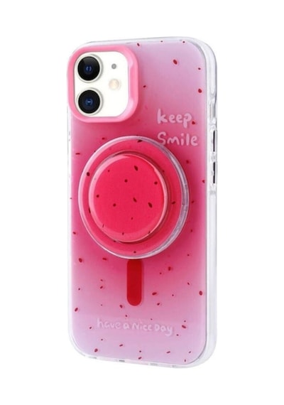 Apple Uyumlu iPhone 11 Kılıf M-safe Şarj Özellikli Tak-çıkar Pop Soketli Zore Tiktok Kapak Pembe Koyu