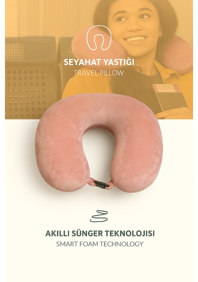 Armegeda Visco Ortopedik Kadife Seyahat Boyun Yastığı Pembe Rahat Uyku Destekği Pembe
