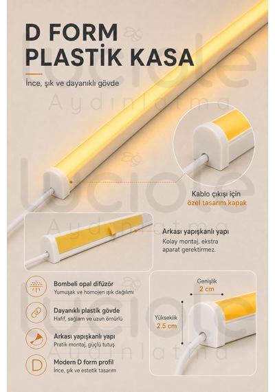 220v Amber Led Bar 100 Cm Fişli Anahtarlı Yapışkanlı Tezgah Altı Dolap İçi Aydınlatma