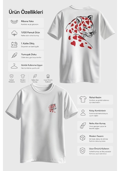 Spoyi Kalpi Kaplan Tasarımlı %100 Pamuk Yarım Oversize Beyaz T-shirt