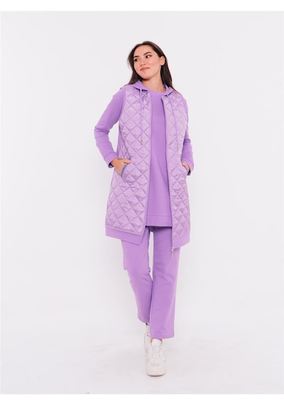 Bwest Minimal Kapitoneli Yelekli Spor Üçlü Takım - 70060 - Lila-28 Lila