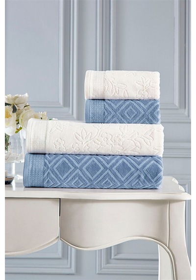 Özdilek Pastoral Best Set Hamam Takımı Krem-lacivert Çok Renkli
