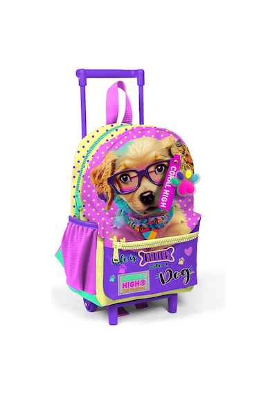 Minik Yuva Çekçekli Sırt Çantası Sarı Pembe Sevimli Köpek Desenli İki Bölmeli 24052