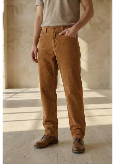 Little Cup Jeans Co Erkek Baggy Fit Rahat Kalıp Camel Kadife Pantolon