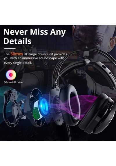 Glary 7.1 Mikrofonlu Rgb Oyuncu Kulaklığı, Siyah