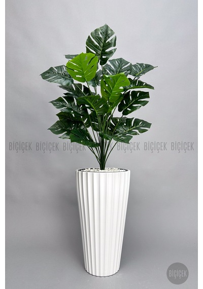 Yapay Monstera Deve Tabani Bi Tki Si 130 Cm Beyaz Li Lyum Saksıda