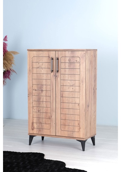 Luna 2 Kapaklı 4 Bölmeli Modern Ayakkabılık - Çam Desenli 70x10