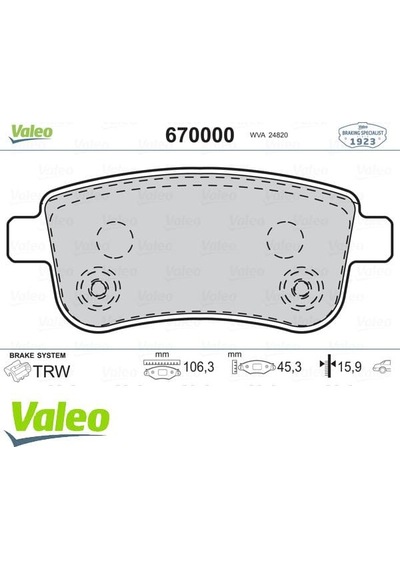 VALEO 670000 Arka Balata Fluence 13- Megane 08- Scenic 08- (440603734R)