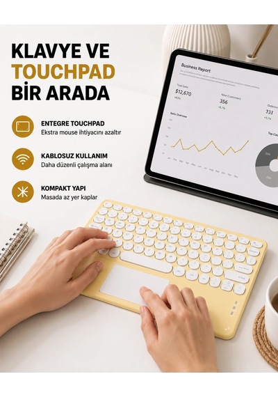 Mey Najmaddin Bluetooth Klavye Kablosuz, Sessiz Tuşlu, Android İos Windows Uyumlu, Kompakt Taşınabilir Tasarım N 15022064