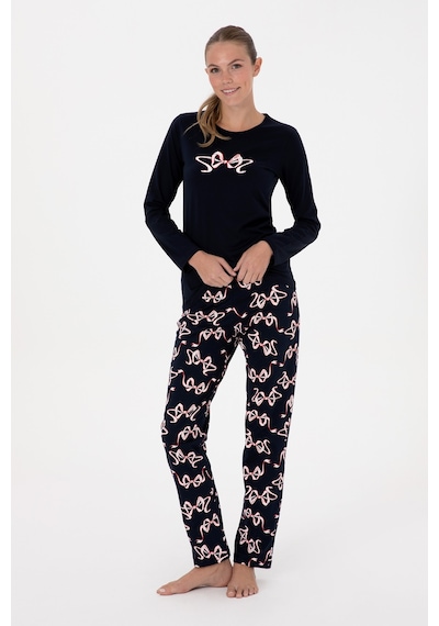 U.S. Polo Assn. Kadın Lacivert Yılbaşı Temalı Pijama Takımı 50318932-VR033