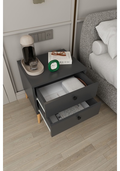 Modern 2 Çekmeceli Komodin Şifonyer %100 Mdf Çok Amaçlı Organizer Kmd03 Antrasit