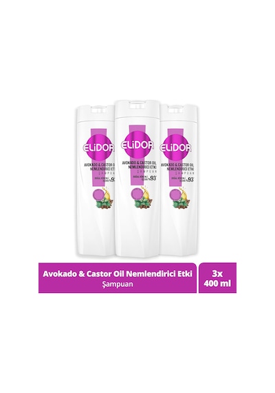 Elidor Avokado ve Castor Oil Nemlendirici Etki Şampuan 3 x 400 ML