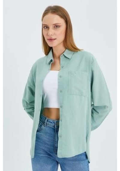 Mixray 9942 Kadın Oxford Uzun Kol Basic Gömlek Çağla