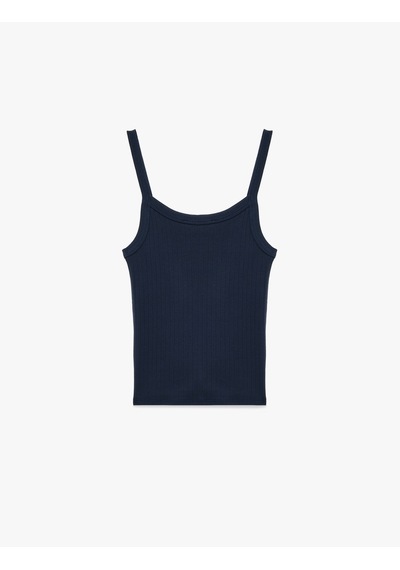 Koton Pamuklu Kaşkorse U Yaka Askılı Pijama Üstü Lacivert 6slk90051mk