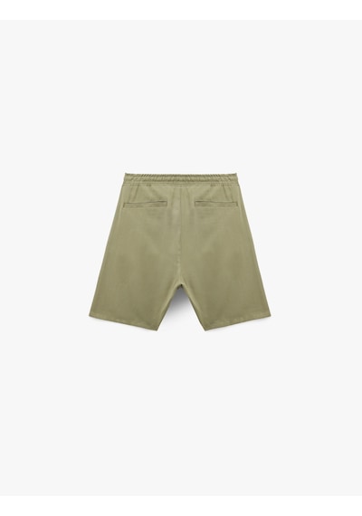 Koton Viskon Cep Detaylı Rayon Beli Bağcıklı Bermuda Chino Şort Haki 5sam40019hw Haki